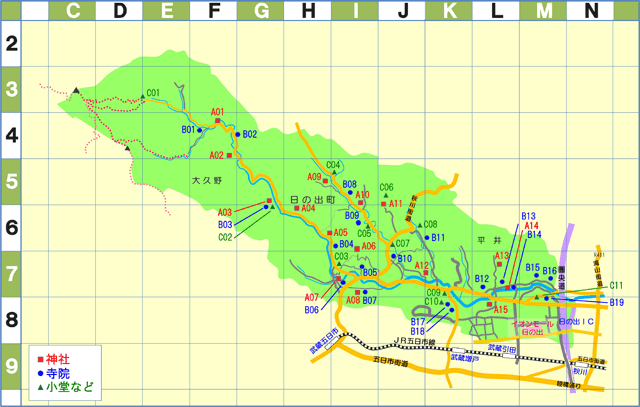 神社・寺院などの所在図