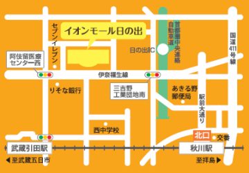 イオンモール日の出までの地図